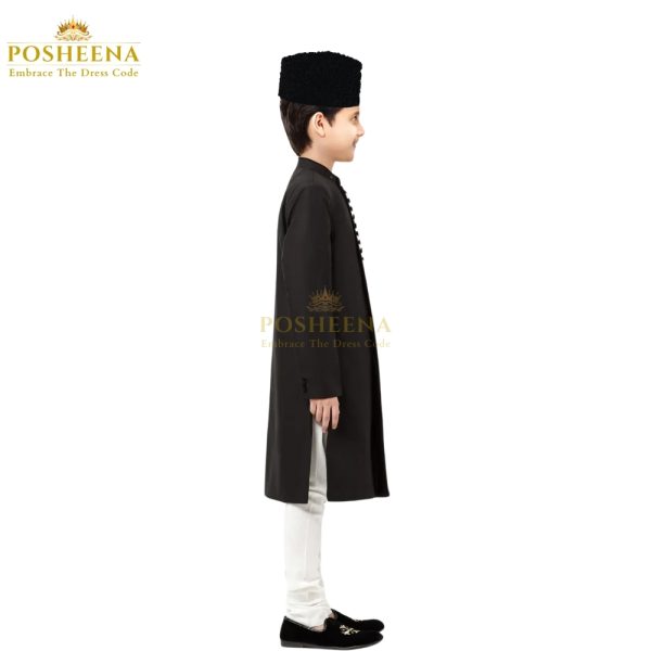 Quaid e Azam Costume for Kids, including Sherwani, Pajama & Jinnah Cap. Available for 4-7 years (PKR 6000) and 8-12 years (PKR 8000). Call 0311-9131762