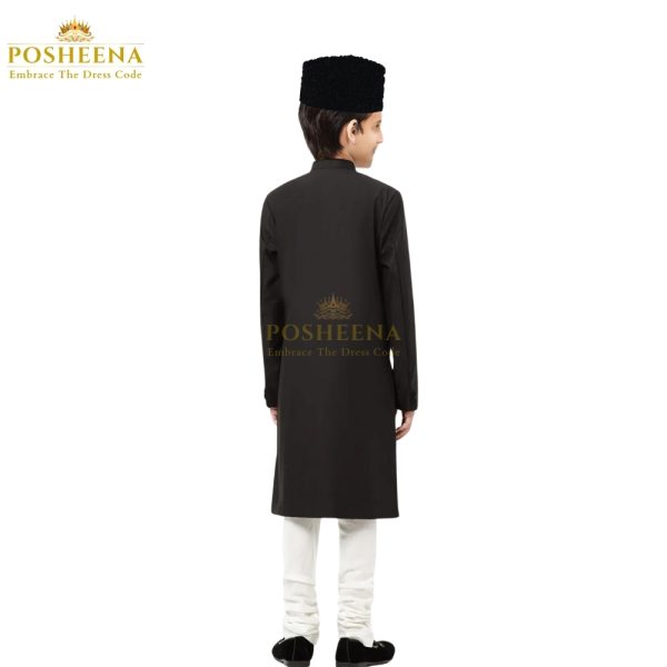 Quaid e Azam Costume for Kids, including Sherwani, Pajama & Jinnah Cap. Available for 4-7 years (PKR 6000) and 8-12 years (PKR 8000). Call 0311-9131762