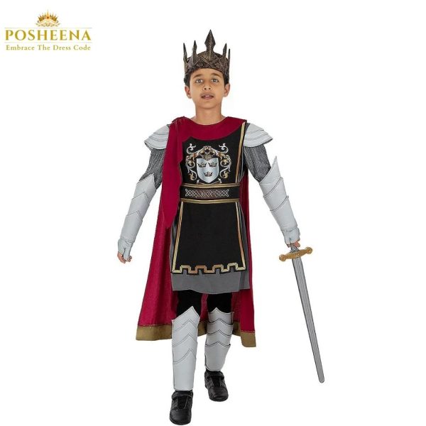 King Arthur Costume for Kids – Regal medieval outfit with tunic, crown, and cape, perfect for themed events and plays in Pakistan.