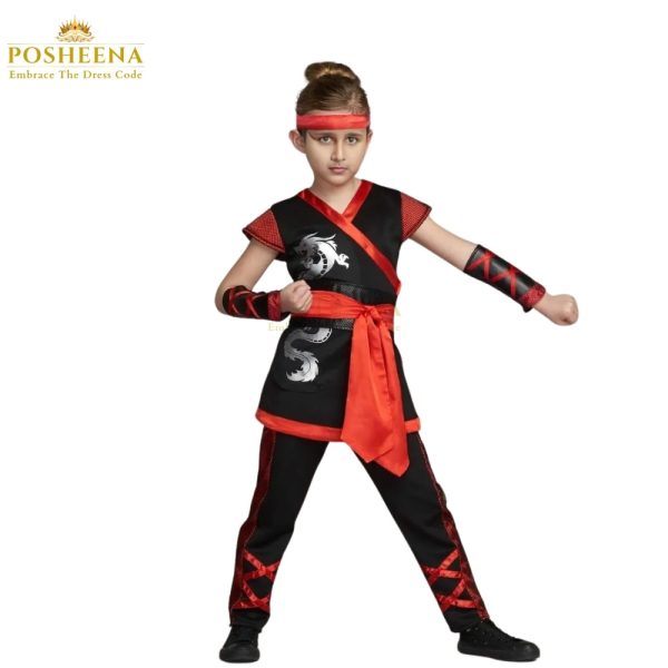 Ninja Costume For Kids Costume includes a top, pants, sash, and headband, completing the ninja look