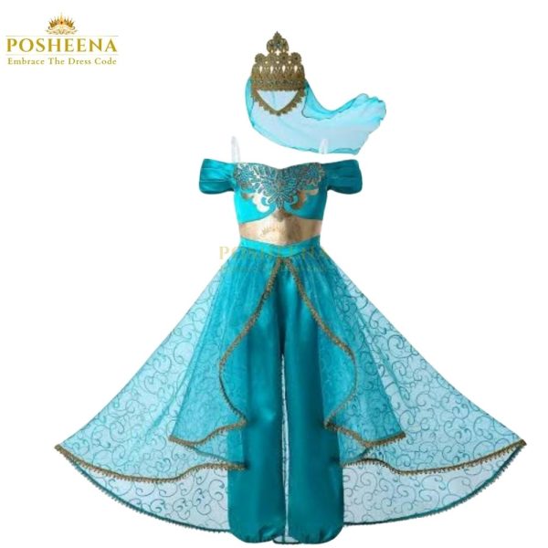 Disney Aladdin Jasmin Costume for girls. Customized and ready made dress available at Posheena Pakistan. For Orders: Call/Whatsapp: 0311-9131762