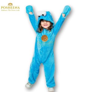 Cookie Monster kids costume – best for birthday parties, blue plush kids jumpsuit, cartoon character fancy dress by Posheena
