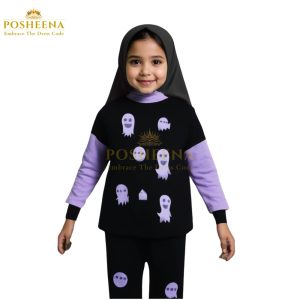 Ghost costume for girls – spooky cute fancy dress, Halloween kids outfit with purple and black design by Posheena Fear Emotions