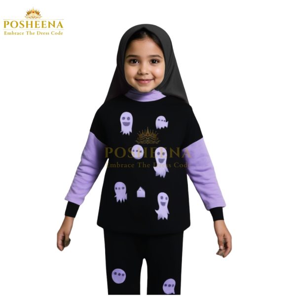 Ghost costume for girls – spooky cute fancy dress, Halloween kids outfit with purple and black design by Posheena Fear Emotions