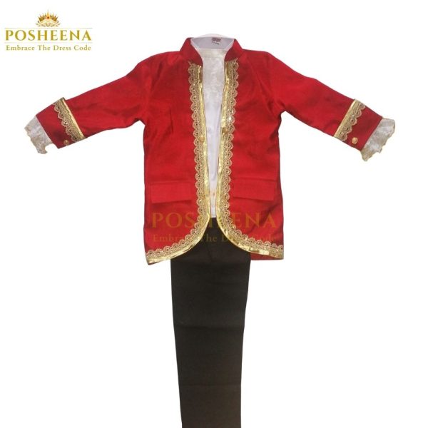 Retro Prince Pants Coat costume for kids – red and gold royal outfit from Posheena online costume shop in Pakistan