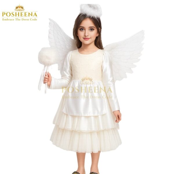 Angel costume for kids – white dress with wings and halo for school and festive event