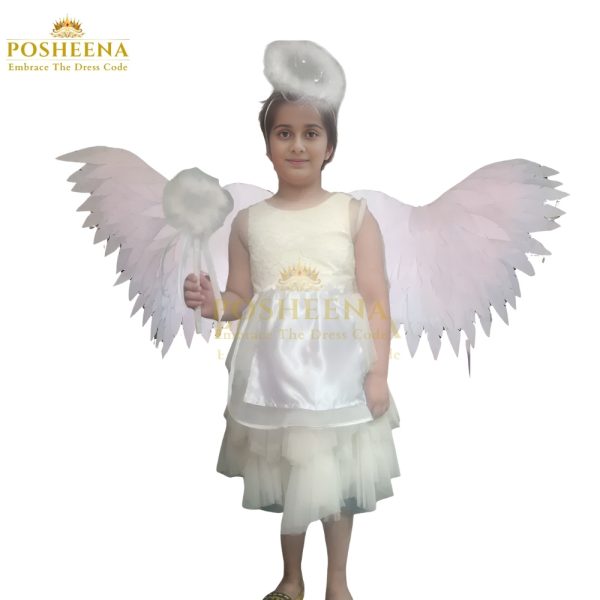 Angel costume for kids – white dress with wings and halo for school and festive event