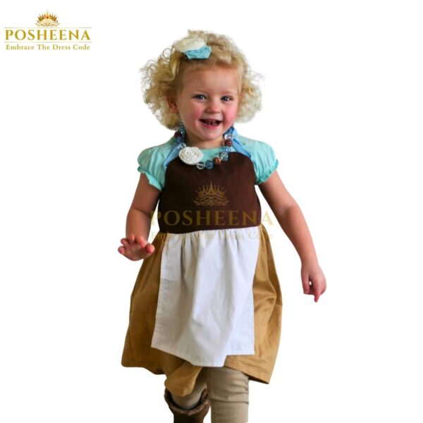 Cinderella Maid Costume for Kids – Brown and blue dress with apron and headscarf from Posheena storybook costume collection
