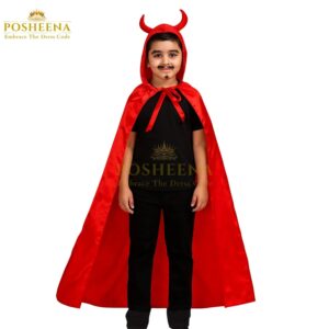 Devil Costume Horns Cape Red for kids – spooky red cape and devil horns outfit for school plays, costume parties, and themed events