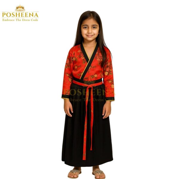 Chinese Tang Jacket for Kids – traditional red and gold cultural jacket with knot buttons for festivals, school events, and cultural celebrations in Pakistan