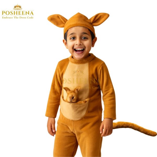 Kid wearing a kangaroo costume with joey pouch from Posheena – best animal costume for kids in Pakistan