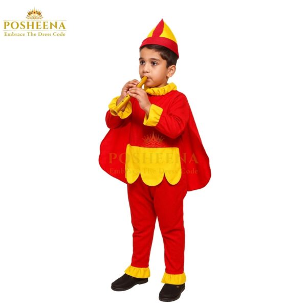 Pied Piper Costume For Kids with red and yellow outfit, cape, and hat – storybook character costume for kids from Posheena Pakistan