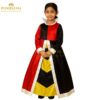 Queen of Hearts Costume for kids with red, black, and gold satin dress – royal storybook character outfit from Posheena Pakistan