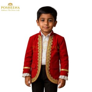 Retro Prince Pants Coat costume for kids – red and gold royal outfit from Posheena online costume shop in Pakistan