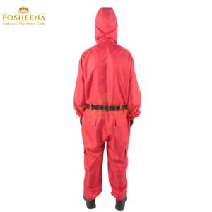 Squid Game Costume for kids – red jumpsuit and black mask outfit for cosplay, school plays, and themed events available in Pakistan and worldwide