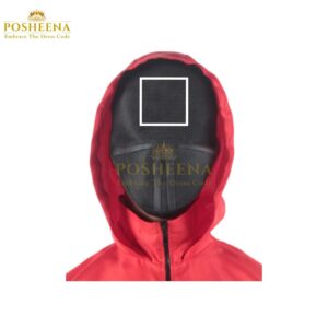 Squid Game Costume for kids – red jumpsuit and black mask outfit for cosplay, school plays, and themed events available in Pakistan and worldwide