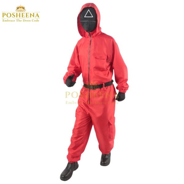 Squid Game Costume for kids – red jumpsuit and black mask outfit for cosplay, school plays, and themed events available in Pakistan and worldwide