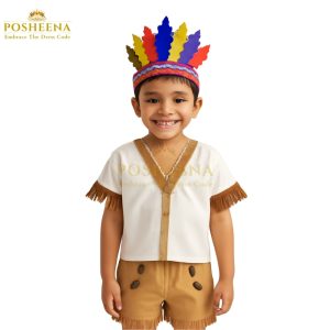 Tribal costume for kids with colorful headband and fringe outfit – available at online costume store Pakistan