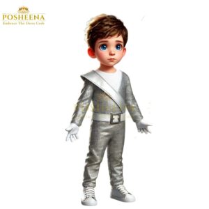 Silver Costume For Kids with shiny metallic fabric – kids stage performance and theme party outfit from Posheena Ask ChatGPT