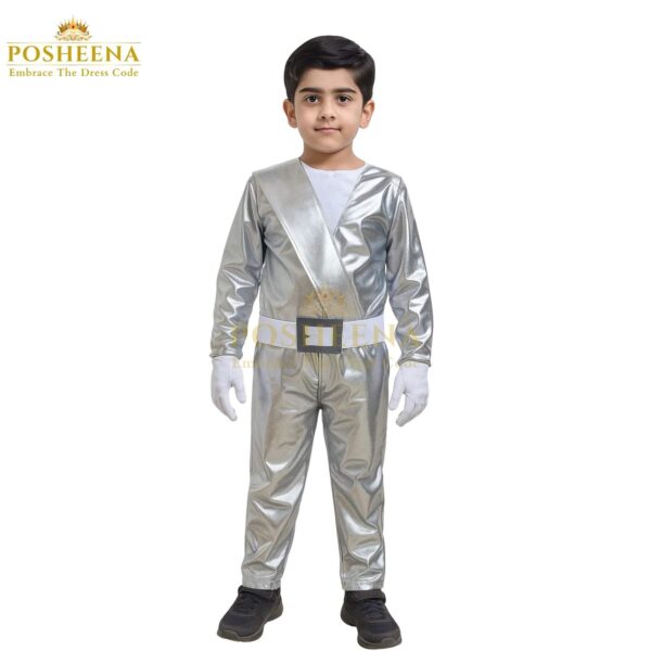 Silver Costume For Kids with shiny metallic fabric – kids stage performance and theme party outfit from Posheena Ask ChatGPT