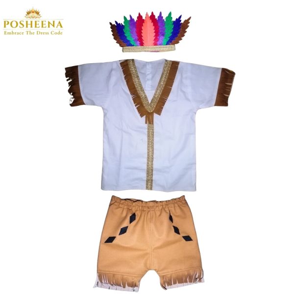 Tribal costume for kids with colorful headband and fringe outfit – available at online costume store Pakistan