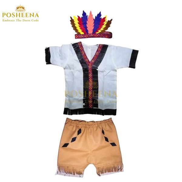 Tribal costume for kids with colorful headband and fringe outfit – available at online costume store Pakistan