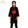 Itachi Uchiha Akatsuki Costume for Kids – black cloak with red clouds and ninja headband, anime cosplay outfit available at Posheena Pakistan