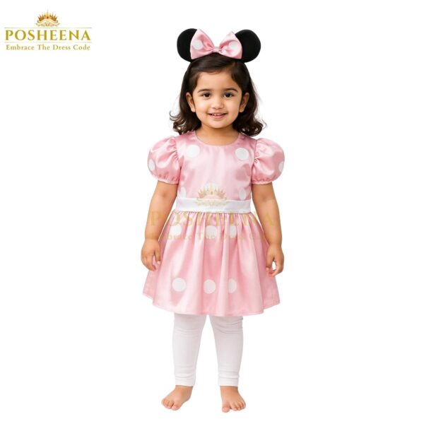 Make your little girl’s day magical with this adorable Pink Minnie Mouse Costume! Crafted with soft fabric, a charming pink polka-dot dress, and a matching headband, it’s perfect for school events, birthday parties, and themed celebrations.