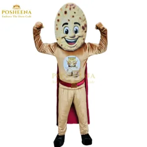 Bread Costume Mascot in Pakistan – custom-made NGO project by Posheena, AI image-based bread character costume with cape
